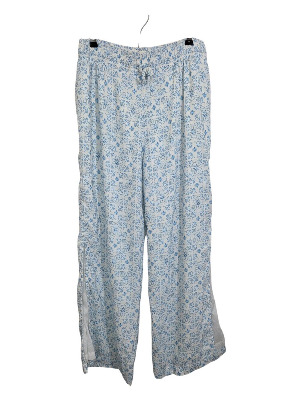 Roller Rabbit Linen Tile Print Pants Split Leg Lined Small Boho Beachy Lounge